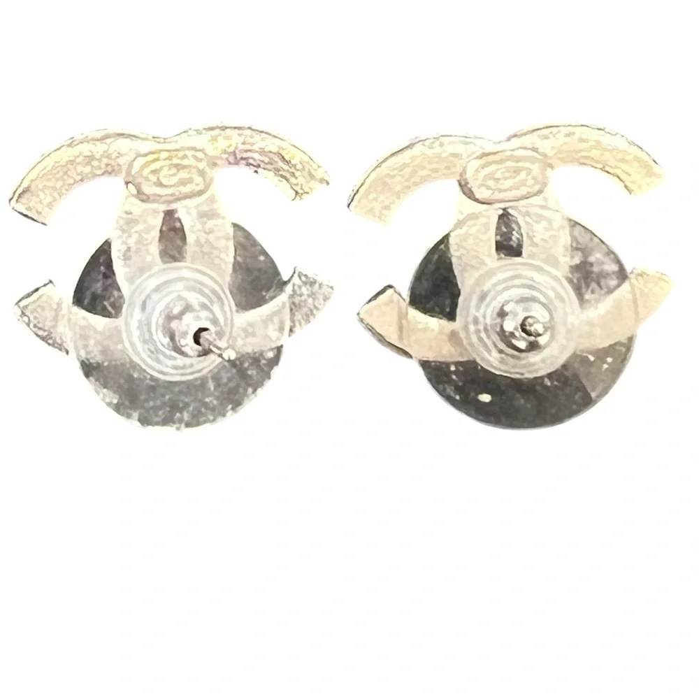 CHANEL Silver and Crystal Logo Pierced Earrings - Picture 6 of 7